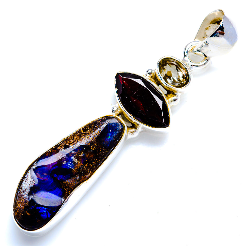 Boulder Opal, Black Onyx, Citrine 925 Sterling Silver Pendant 2" (925 Sterling Silver) PD38346