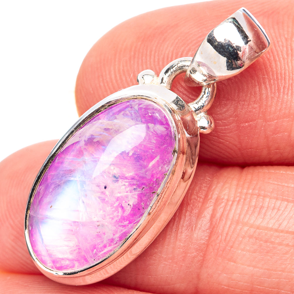 Pink Moonstone Pendant 1 1/8" (.925 Sterling Silver)