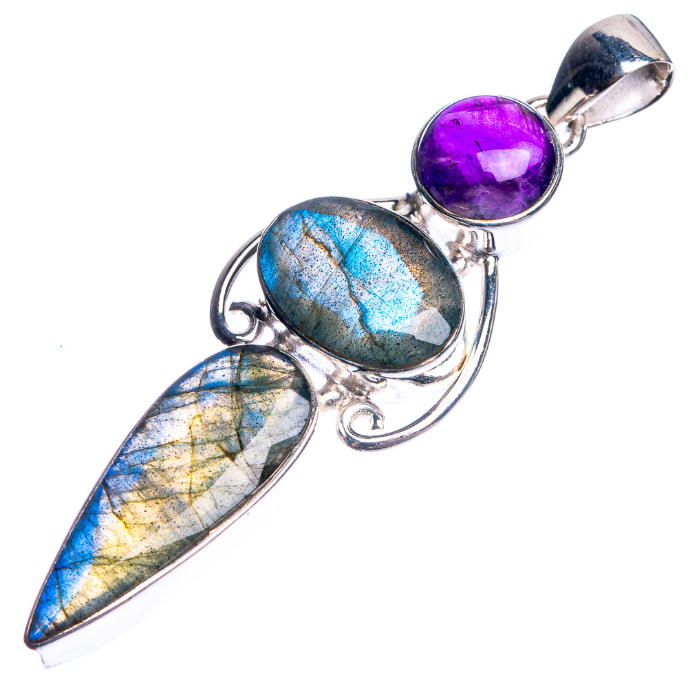 Labradorite, Amethyst 925 Sterling Silver Pendant 2 3/8"