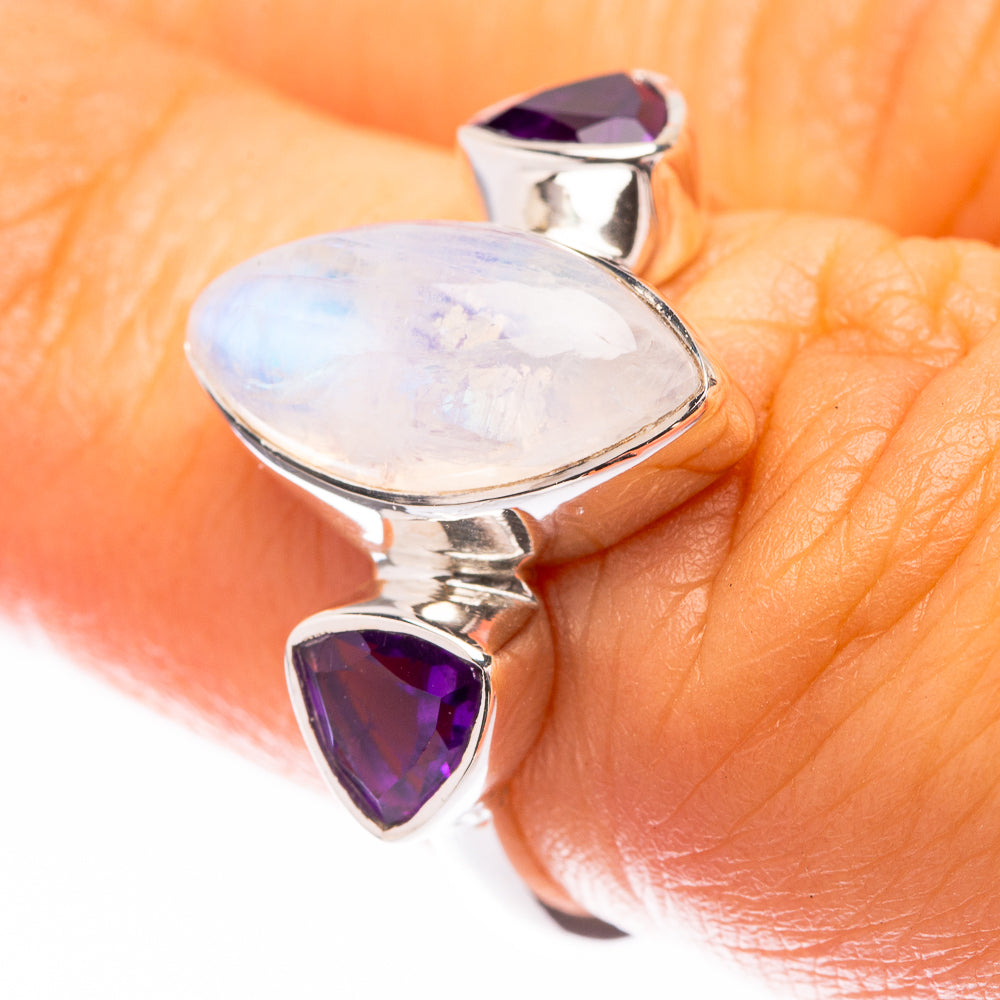 Premium Rainbow Moonstone, Amethyst Ring Size 6 (925 Sterling Silver) R141893