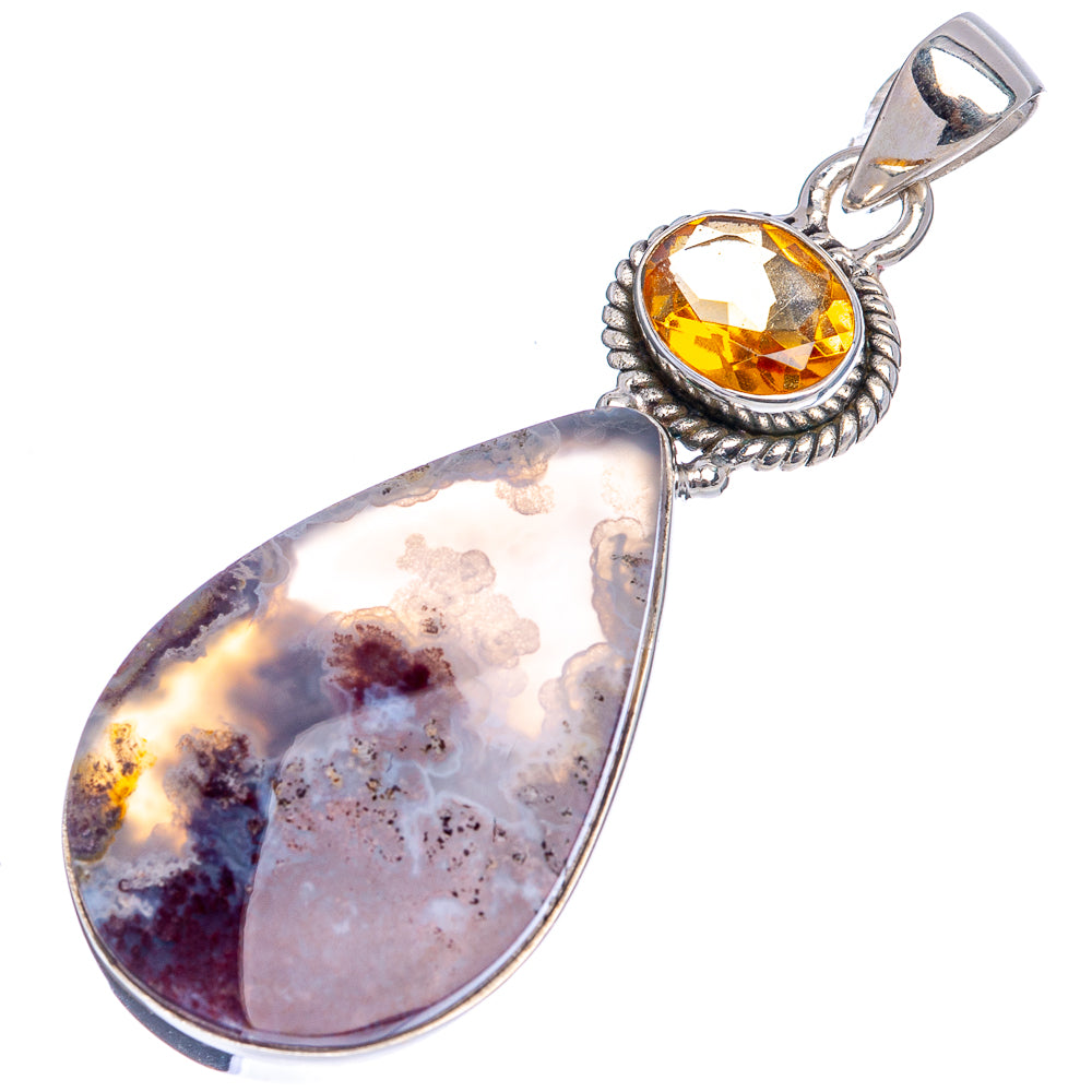 Premium Indonesian Plume Agate, Citrine Pendant 2 1/8" (.925 Sterling Silver)