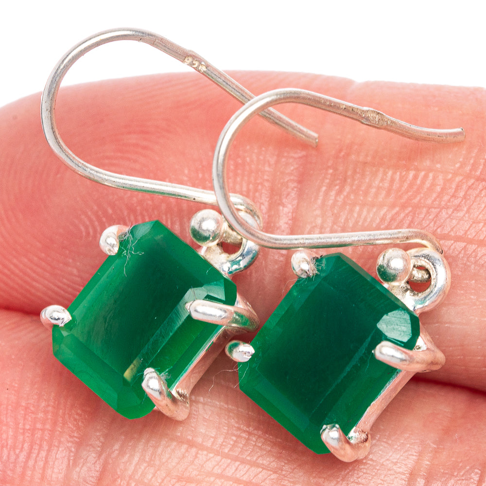Green Onyx Earrings 1 1/8" (925 Sterling Silver) E1041