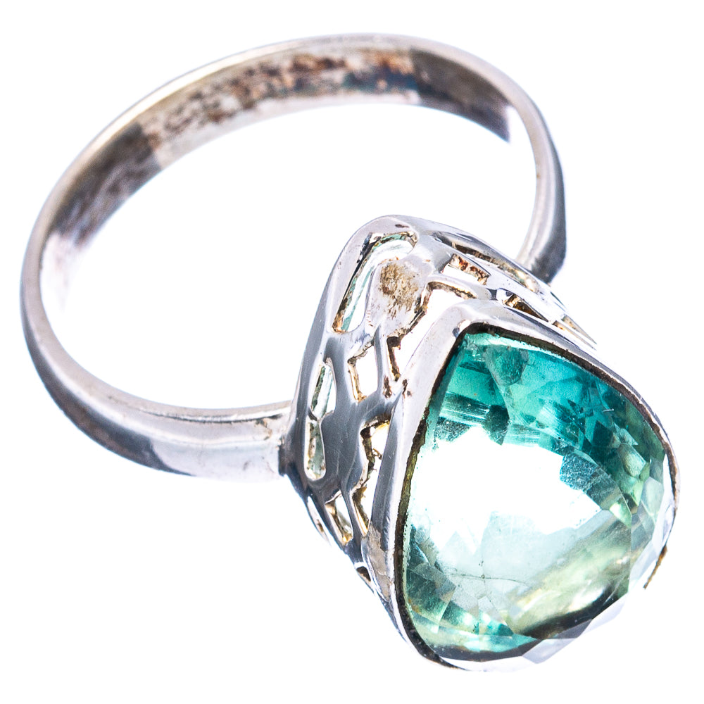 (Classic Series) Green Fluorite Ring Size 8 (.925 Sterling Silver)