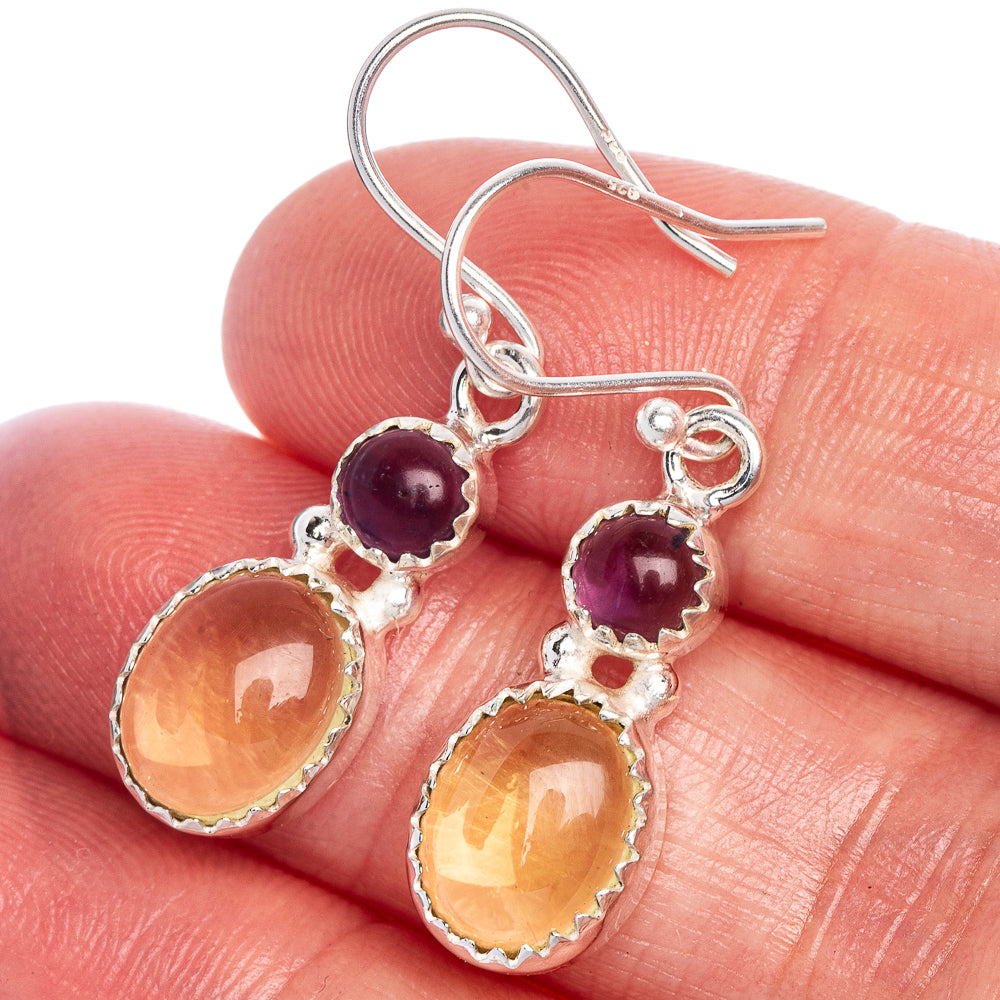 Rare Citrine, Amethyst Earrings 1 3/8" (925 Sterling Silver) E1017