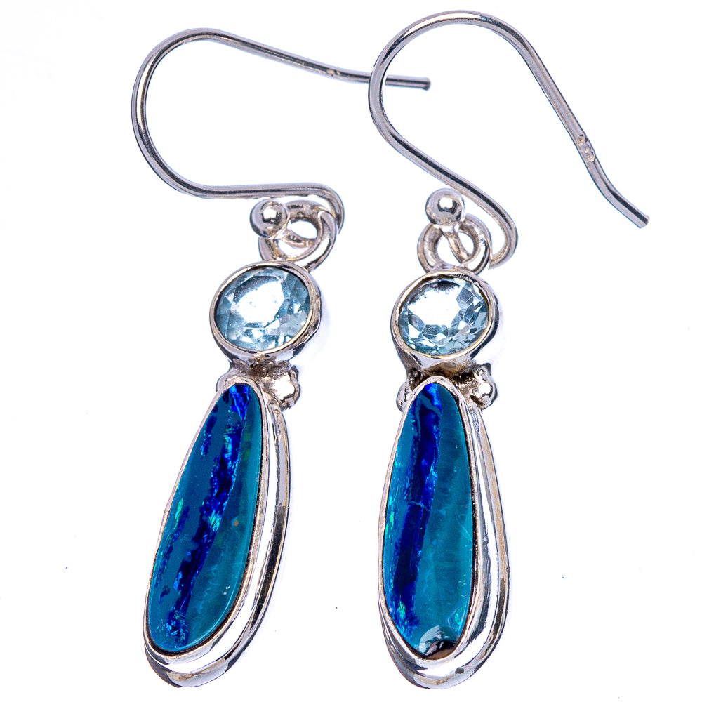 Rare Triplet Opal, Blue Topaz Earrings 1 1/2" (925 Sterling Silver) E1730