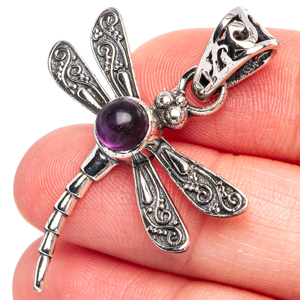 Dainty Amethyst Dragonfly Pendant 1 5/8" (925 Sterling Silver) P45254