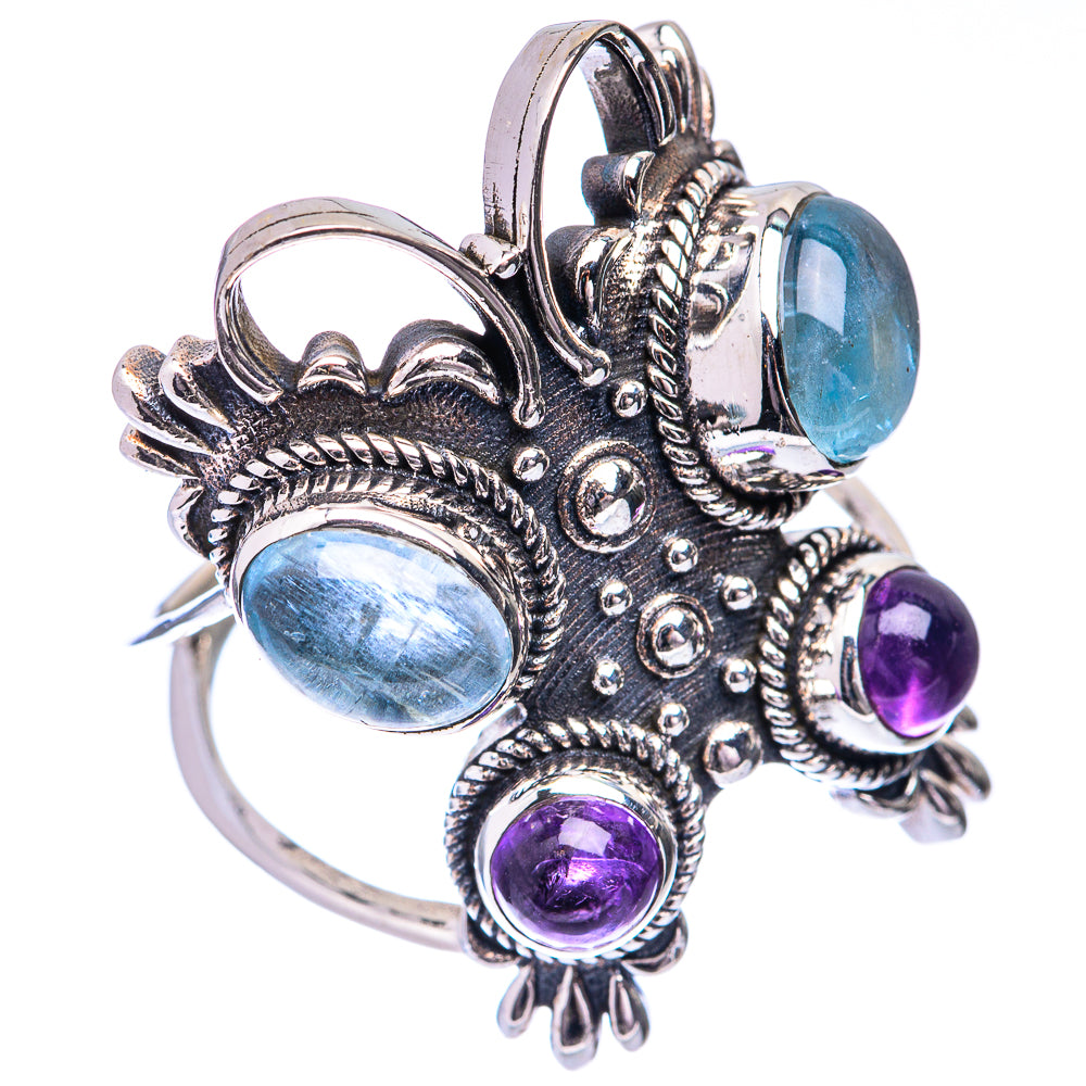 Large Blue Fluorite, Amethyst Ring Size 9.75 (925 Sterling Silver) R140805