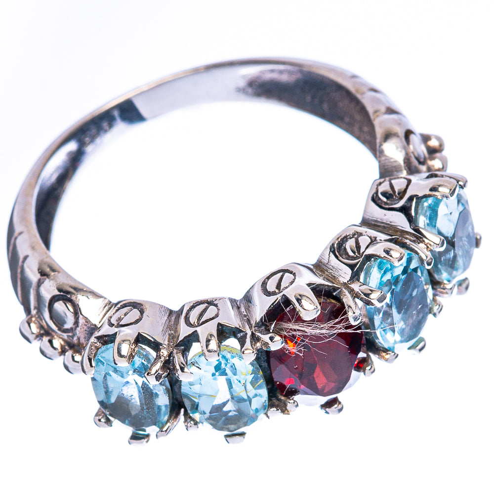 Garnet, Blue Topaz Ring Size 7 (925 Sterling Silver) R2353