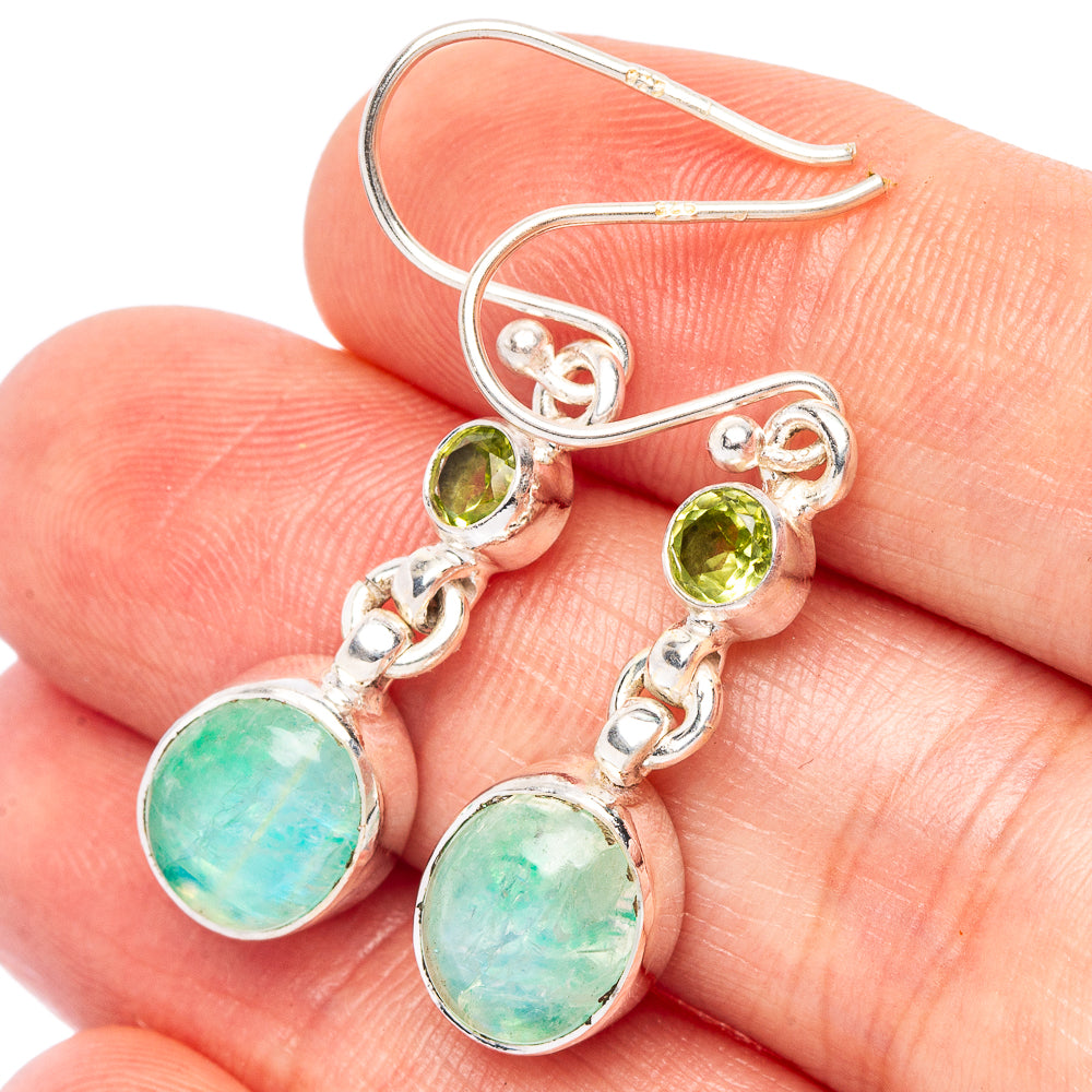 Green Moonstone, Peridot Earrings 1 1/2" (925 Sterling Silver) E2636