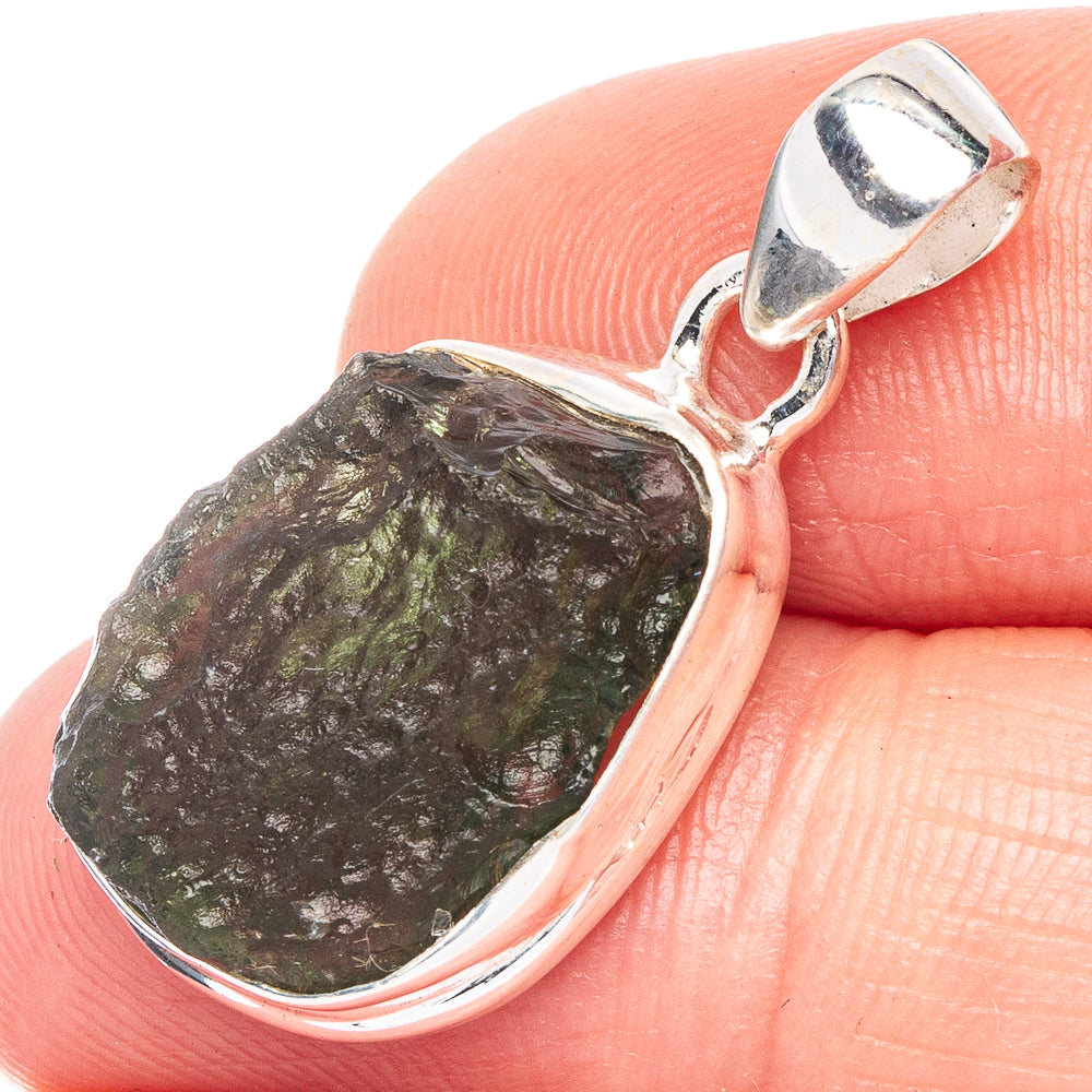 Rare Moldavite Pendant 1 1/8" (925 Sterling Silver) P43933