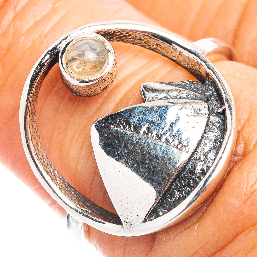 Rainbow Moonstone Mountain Dainty Ring Size 6.5 (.925 Sterling Silver)