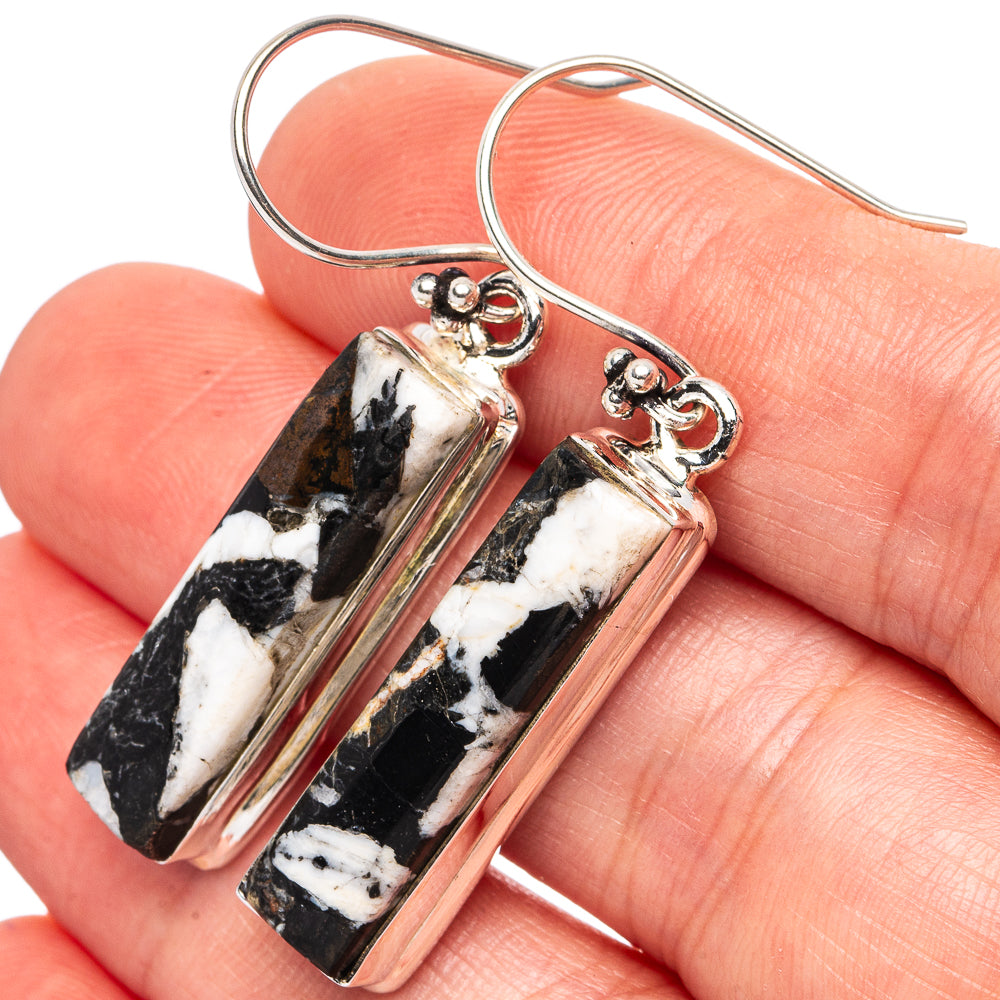 White Buffalo Turquoise Earrings 1 5/8" (.925 Sterling Silver)