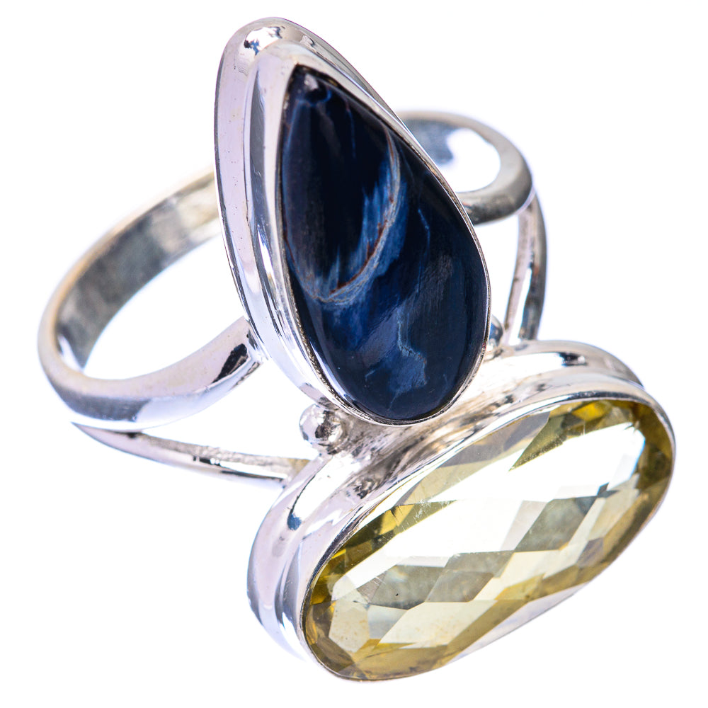 Large Lemon Quartz, Pietersite Ring Size 10 (925 Sterling Silver) R141653
