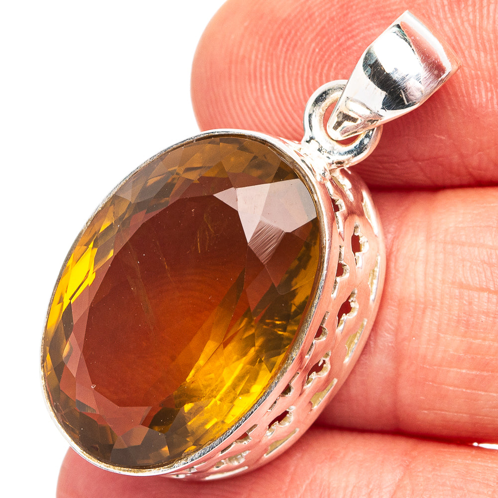 Premium Faceted Citrine Pendant 1 1/4" (.925 Sterling Silver)