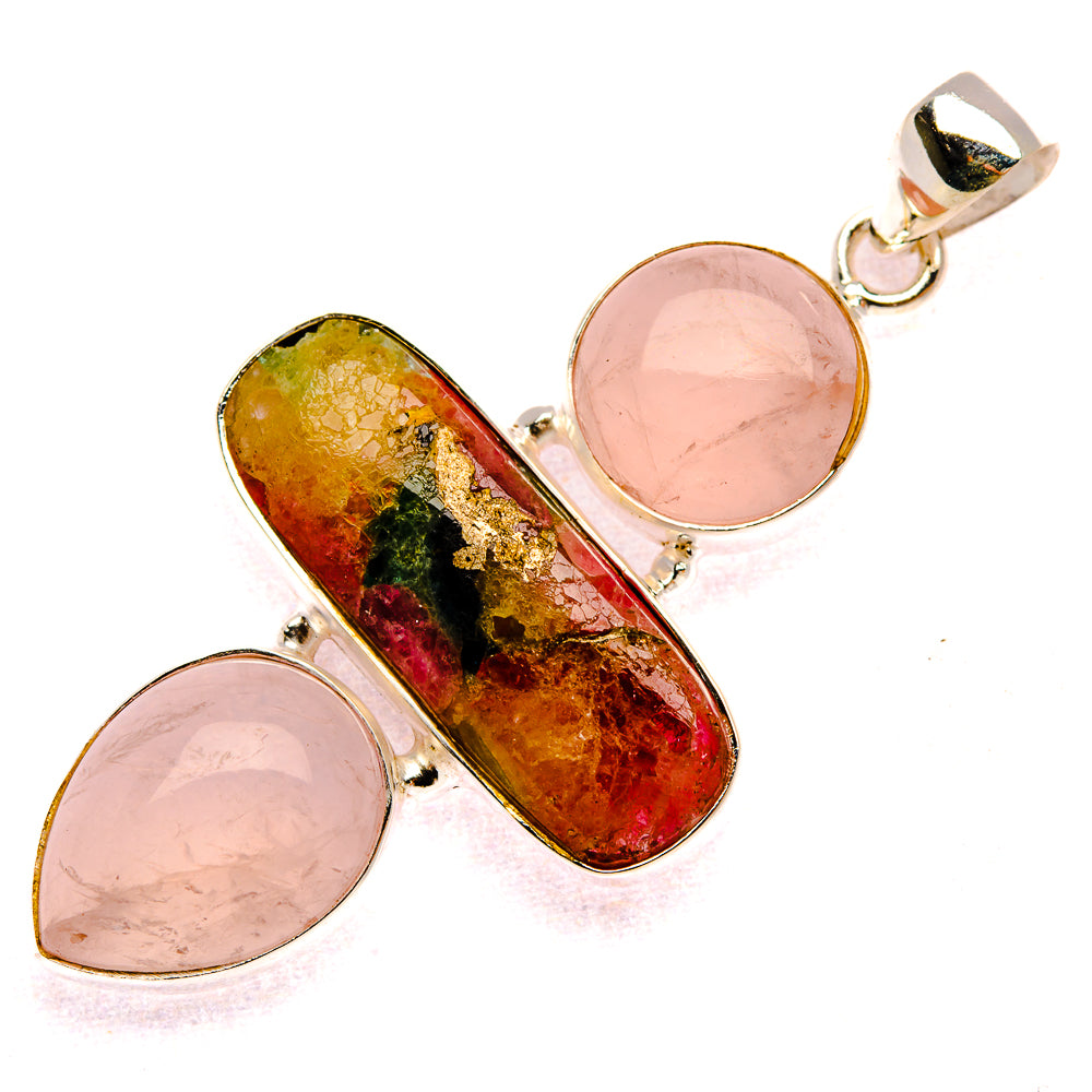 Rose Quartz, Tourmaline Pendant 2 1/4" (925 Sterling Silver) PD37941