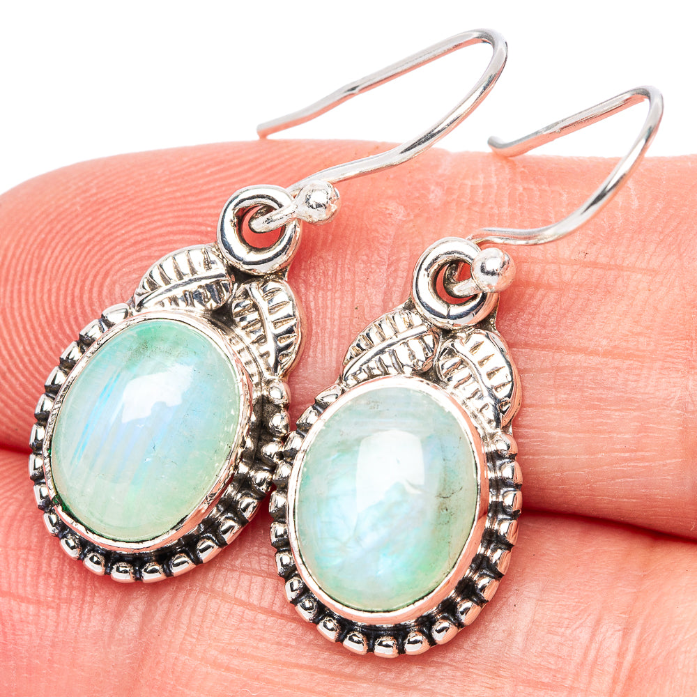 Green Moonstone Earrings 1 1/4" (925 Sterling Silver) E1414