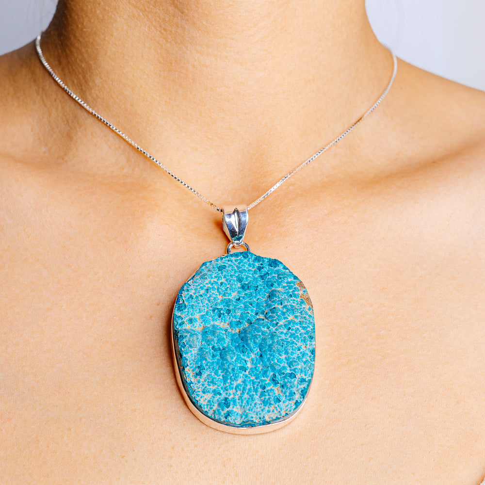 Gigantic Chrysocolla Botryoidal Pendant 2 3/4" (.925 Sterling Silver)