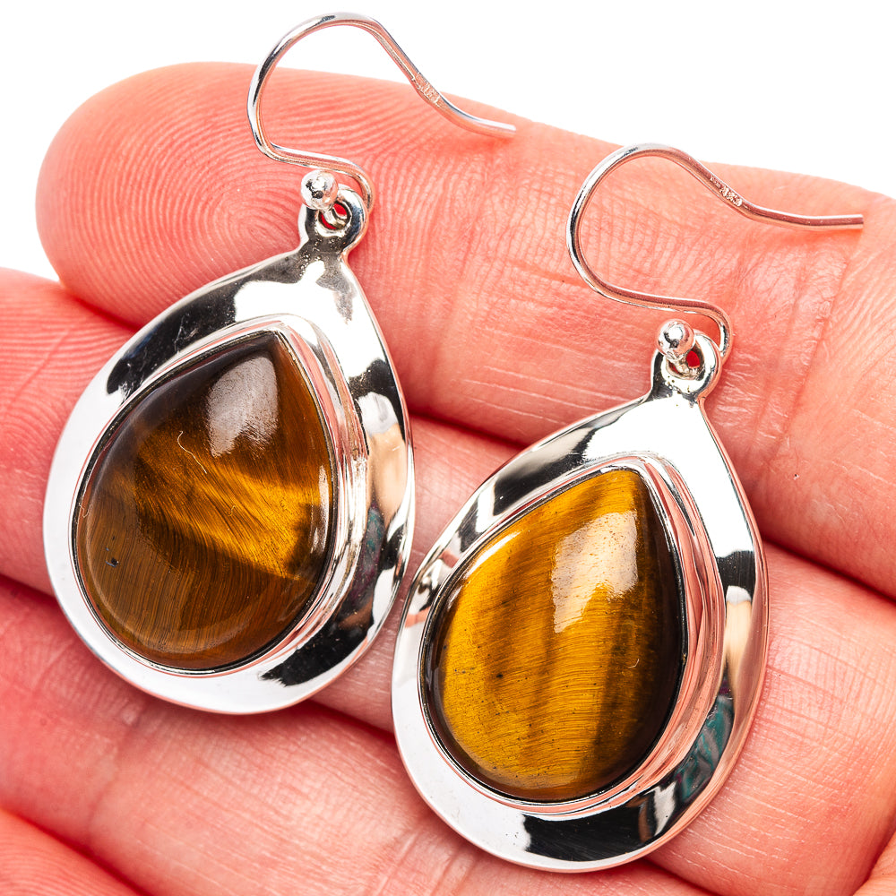 Premium Tiger's Eye Earrings 1 1/2" (.925 Sterling Silver)