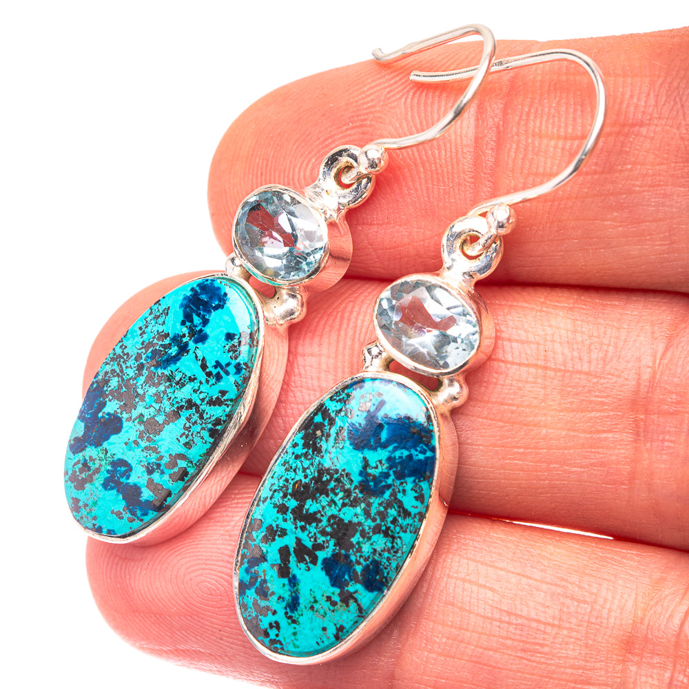 Shattuckite, Blue Topaz 925 Sterling Silver Earrings 1 5/8" (925 Sterling Silver) EARR432212