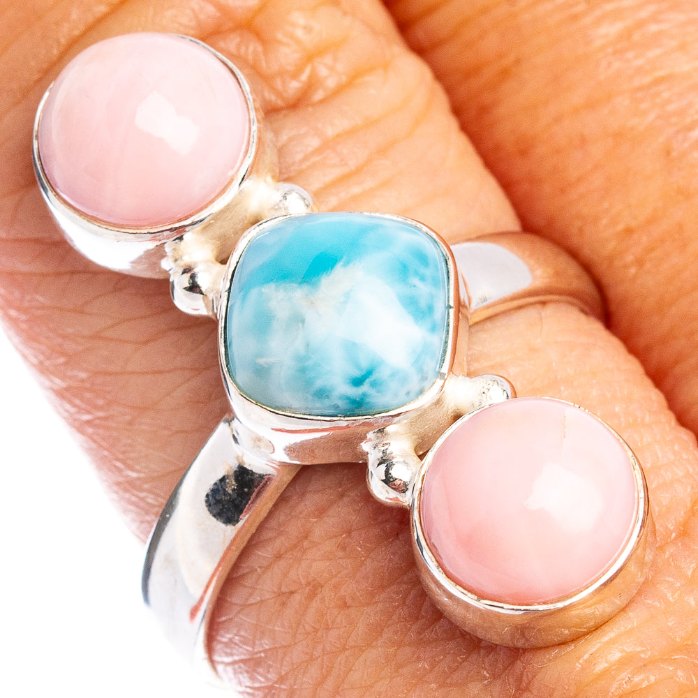 Rare Larimar, Pink Opal Ring Size 9 (.925 Sterling Silver)