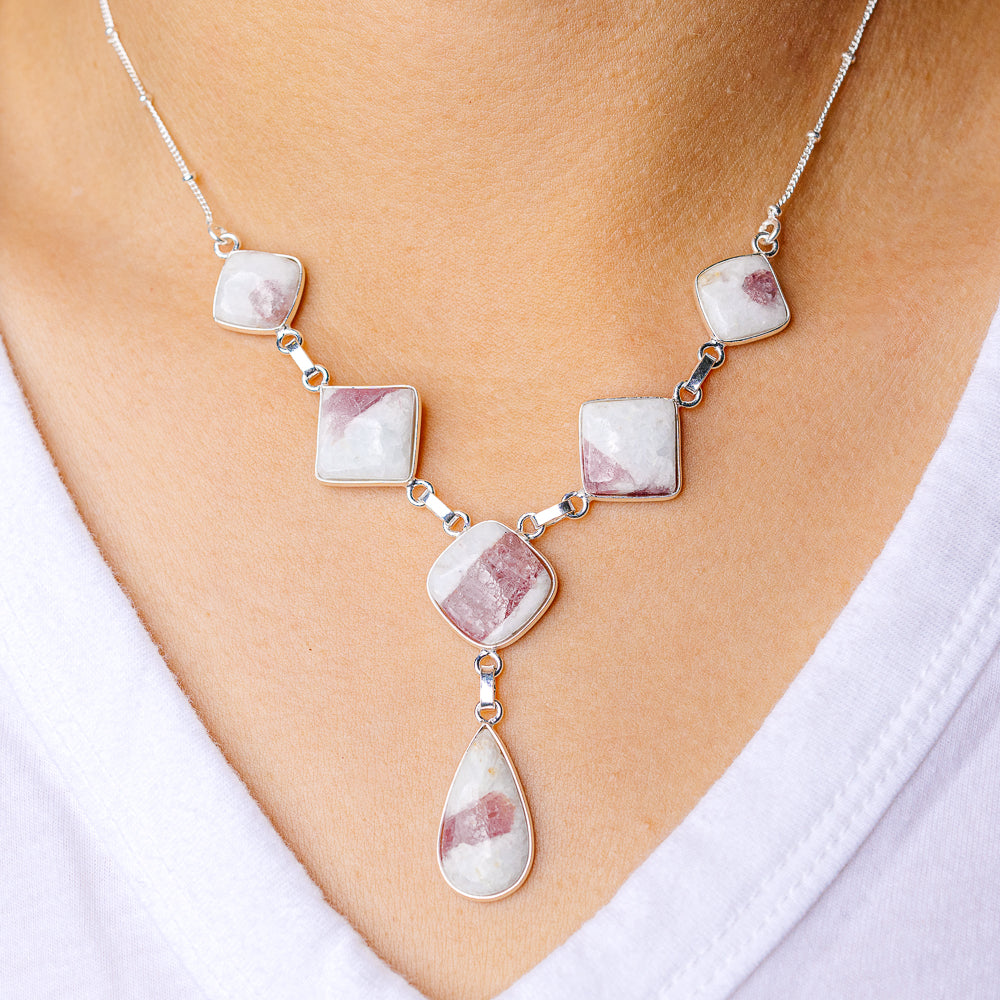 Pink Tourmaline In Quartz Necklace 16.125 (925 Sterling Silver) N90176