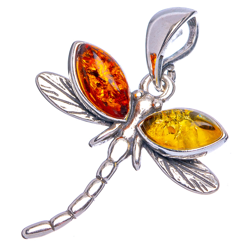 Baltic Amber Dragonfly Pendant 1 1/8" (.925 Sterling Silver)