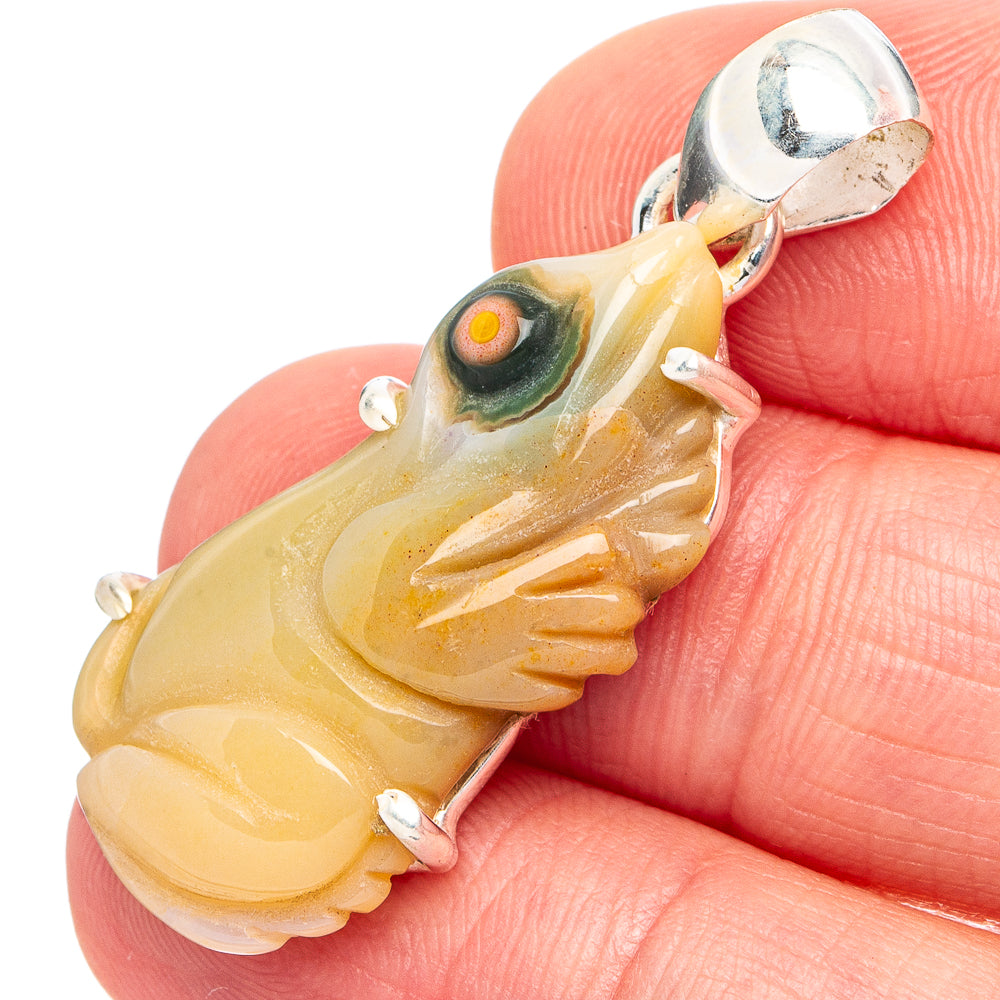 Ocean Jasper Frog Pendant 1 1/2" (.925 Sterling Silver)
