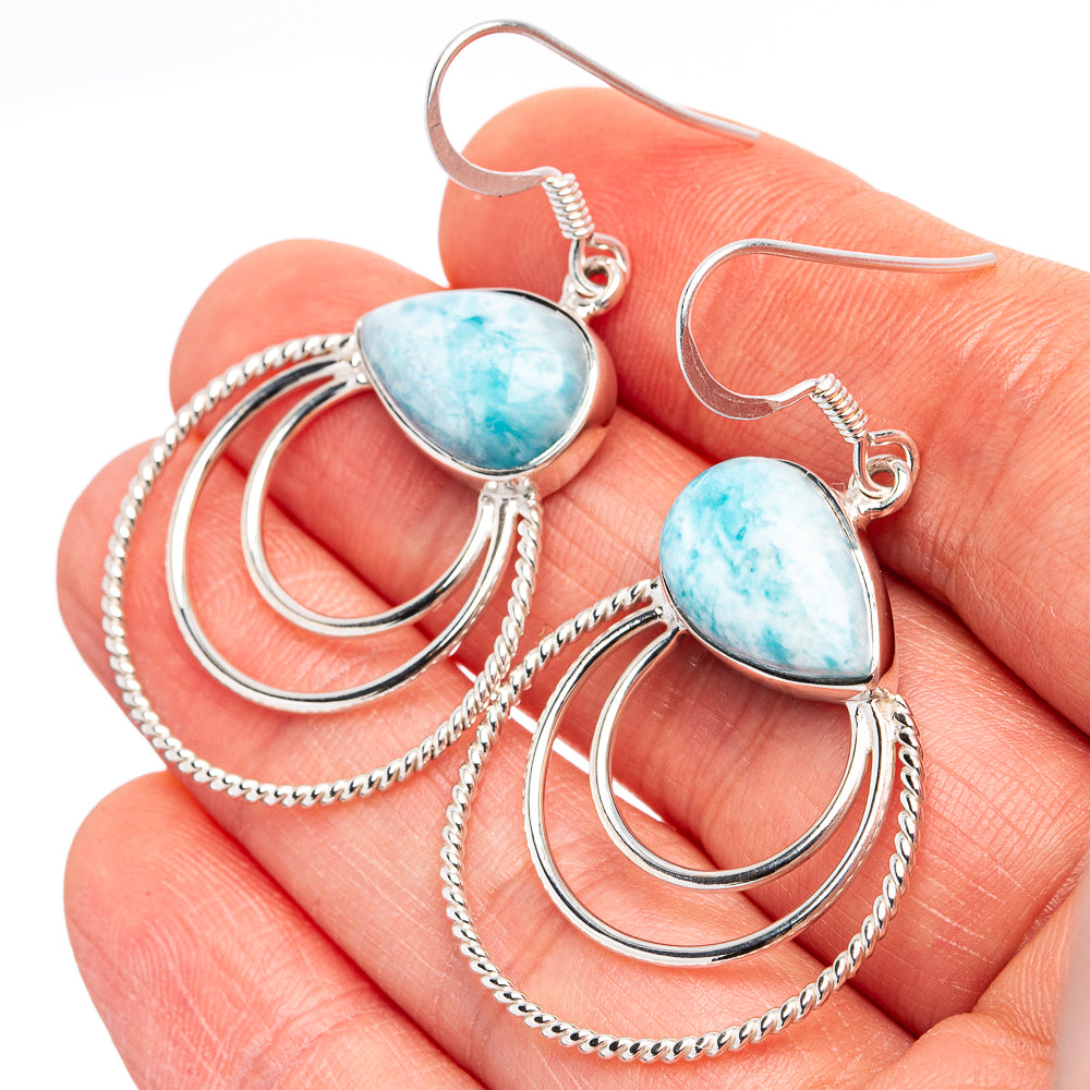 Premium Larimar Earrings 1 7/8" (.925 Sterling Silver)