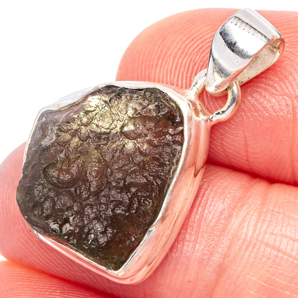 Rare Moldavite Pendant 1 1/8" (925 Sterling Silver) P44265