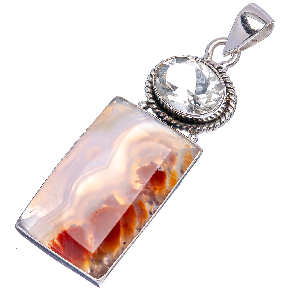 Premium Indonesian Plume Agate, Green Amethyst Pendant 2" (.925 Sterling Silver)
