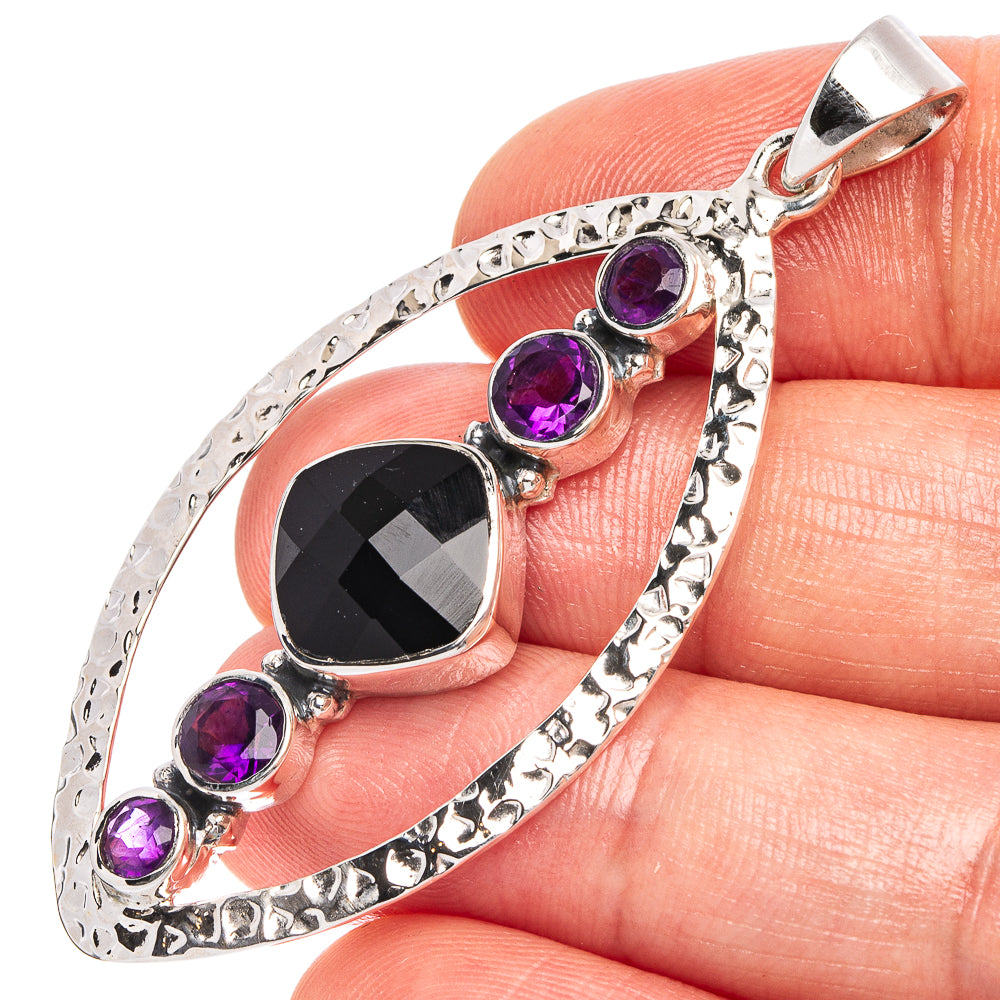Black Onyx, Amethyst 925 Sterling Silver Premium Pendants 2 1/8" (925 Sterling Silver) P43732