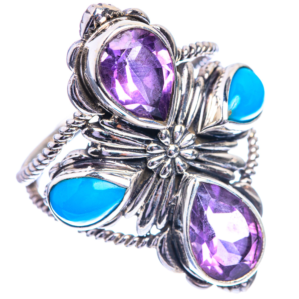 Large Faceted Amethyst, Sleeping Beauty Turquoise Ring Size 9.5 (925 Sterling Silver) R143202