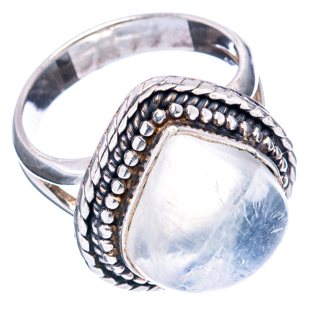 (Classic Series) Rainbow Moonstone Ring Size 6.5 (.925 Sterling Silver)