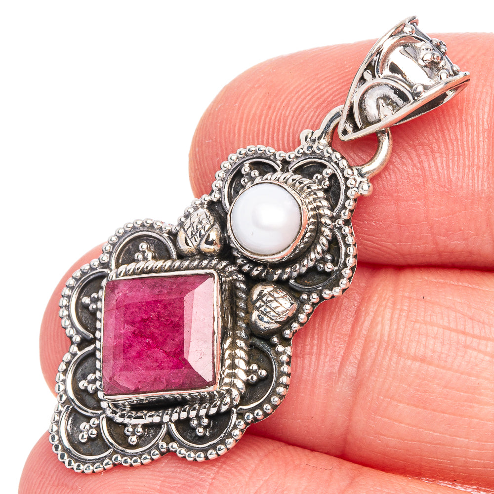 Ruby, Cultured Pearl Pendant 1 1/2" (925 Sterling Silver) P40269