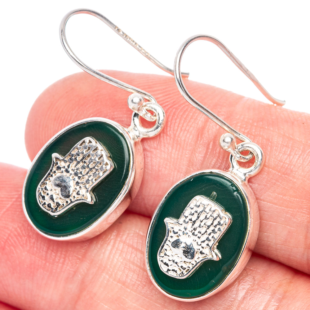 Green Onyx Earrings 1 1/4" (925 Sterling Silver) E433239