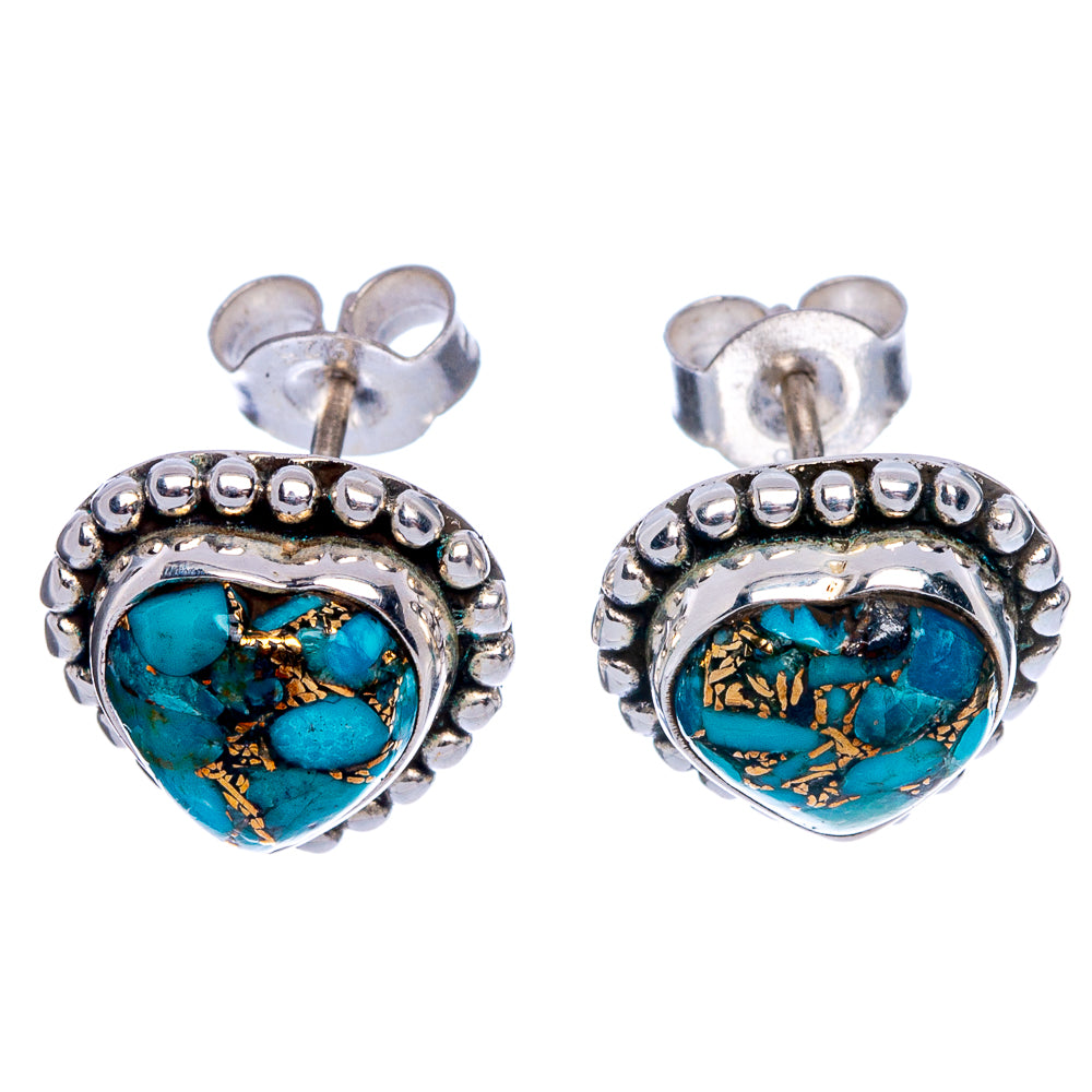 Blue Copper Composite Turquoise Earrings 1/2" (925 Sterling Silver) E433201
