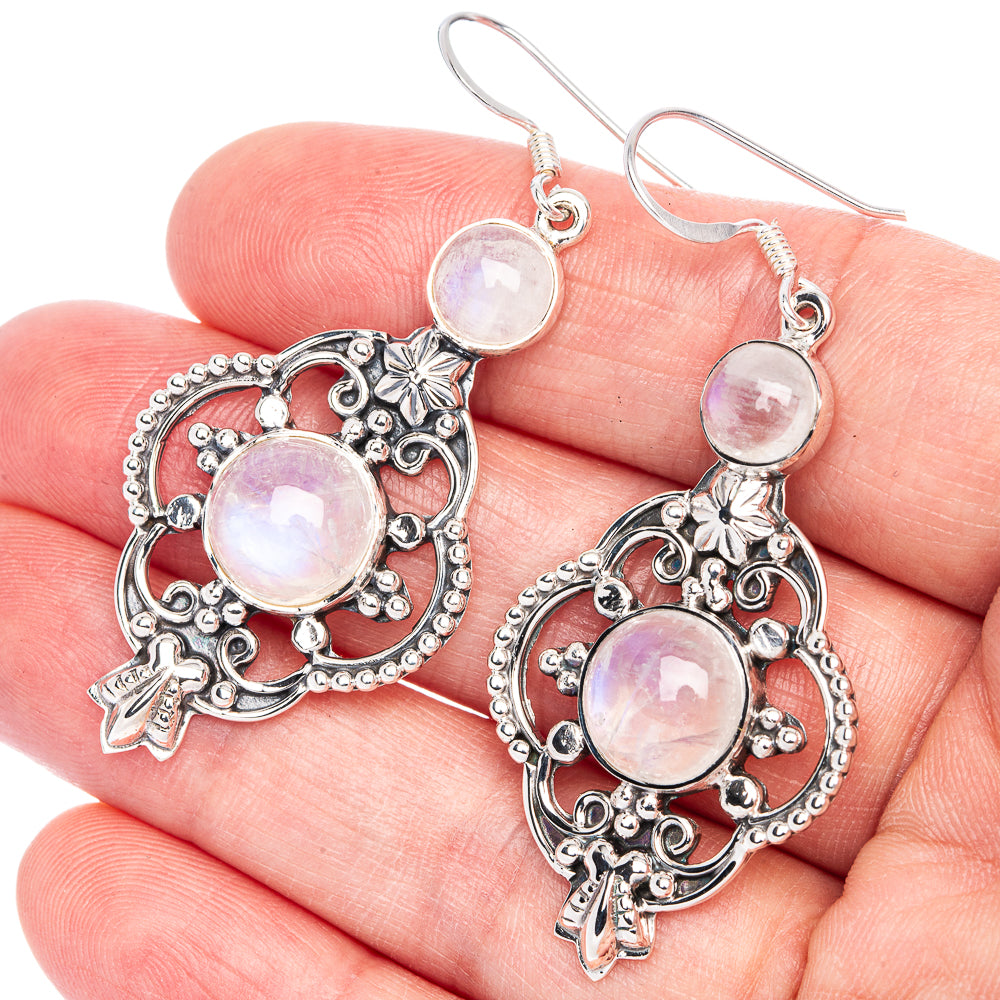 Signature Rainbow Moonstone Earrings 2 1/4" (925 Sterling Silver) E1087