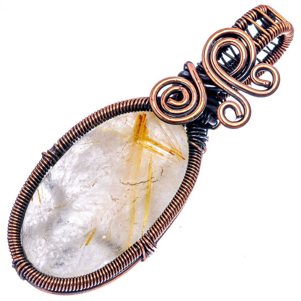 Rutilated Quartz Wire Wrap Pendant 2 1/4" (Oxidized Copper)