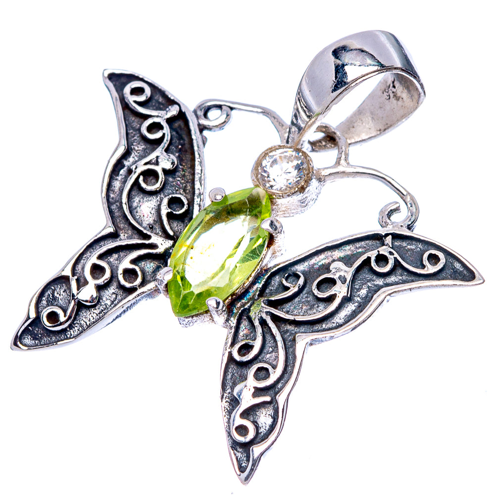 Peridot, White Quartz Butterfly Dainty Pendant 1" (925 Sterling Silver) P43537