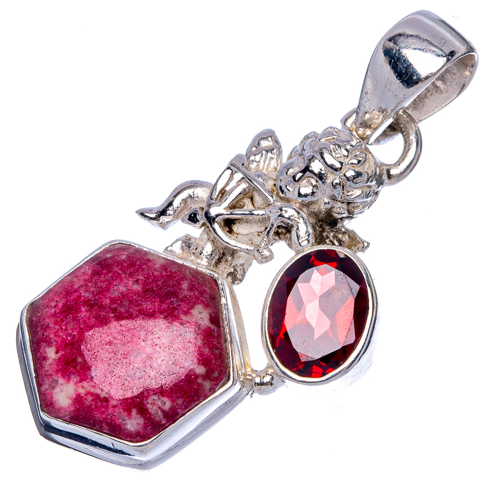 Thulite, Garnet Angela Pendant 1 3/8" (925 Sterling Silver) P40241