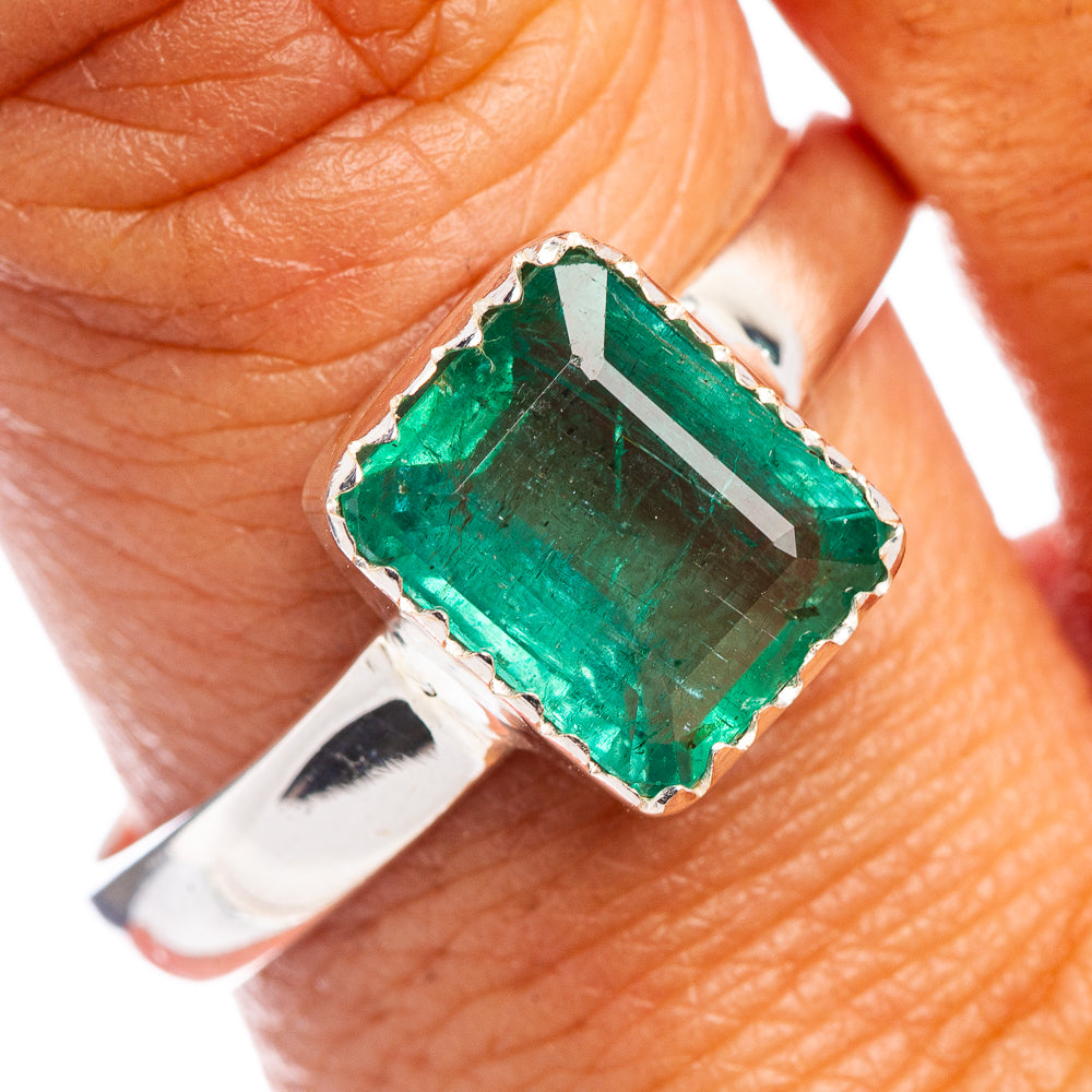 Rare Premium Faceted Zambian Emerald Ring Size 11 (.925 Sterling Silver)
