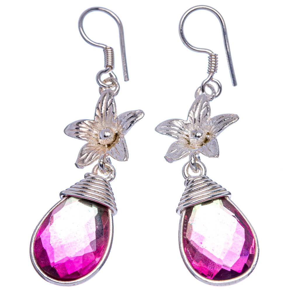 Garnet Flower Earrings 1 7/8" (925 Sterling Silver) E433357