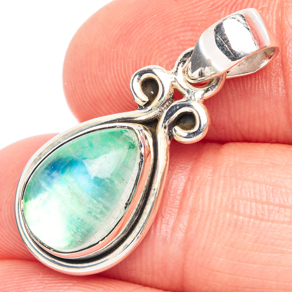 Green Moonstone Pendant 1 1/8" (925 Sterling Silver) P44714