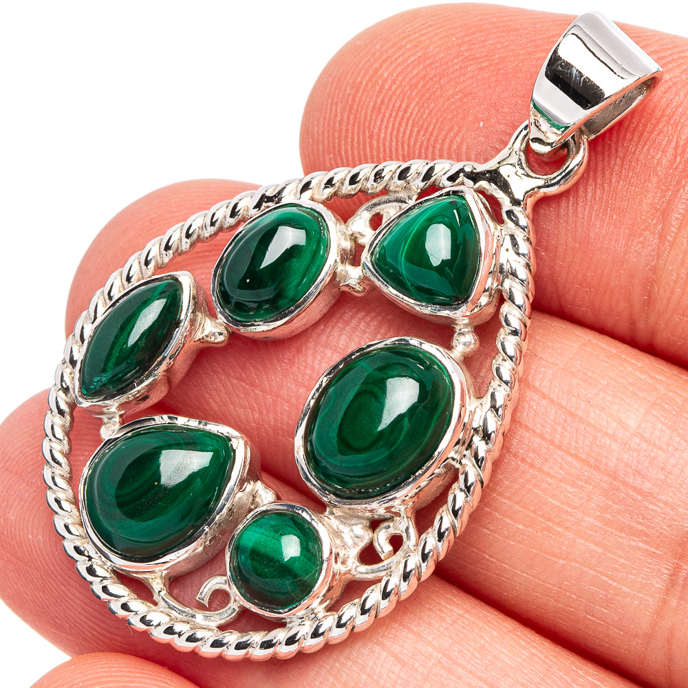 Malachite 925 Sterling Silver Premium Pendants 1 5/8" (925 Sterling Silver) P43716