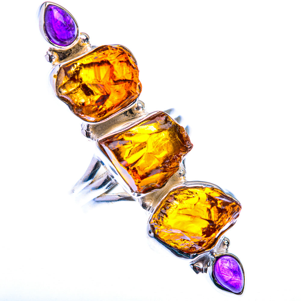 Large Raw Citrine, Amethyst Ring Size 6.75 (925 Sterling Silver) RING140206