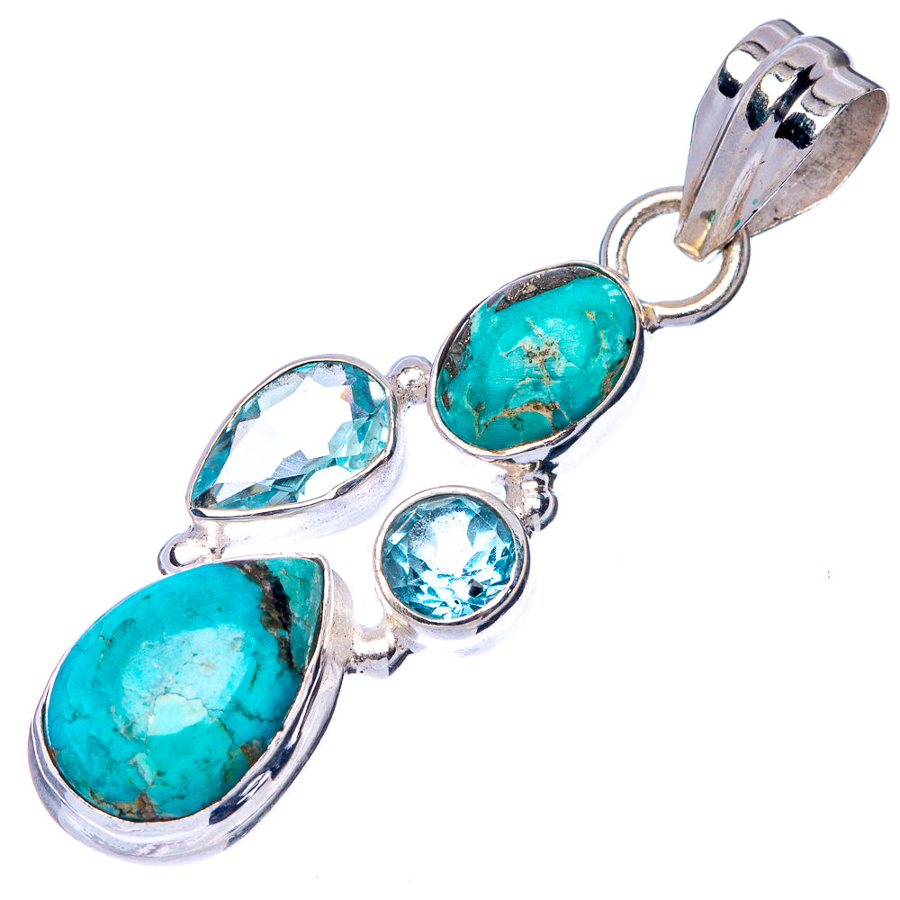 Rare Kingman Turquoise, Blue Topaz Pendant 1 5/8" (925 Sterling Silver) P41060