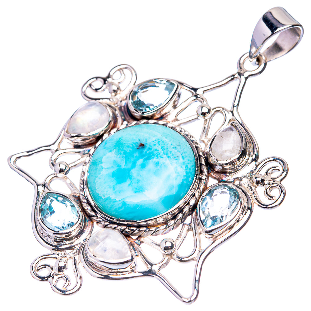 Signature Larimar, Rainbow Moonstone, Blue Topaz Pendant 2 1/8" (925 Sterling Silver) P38717