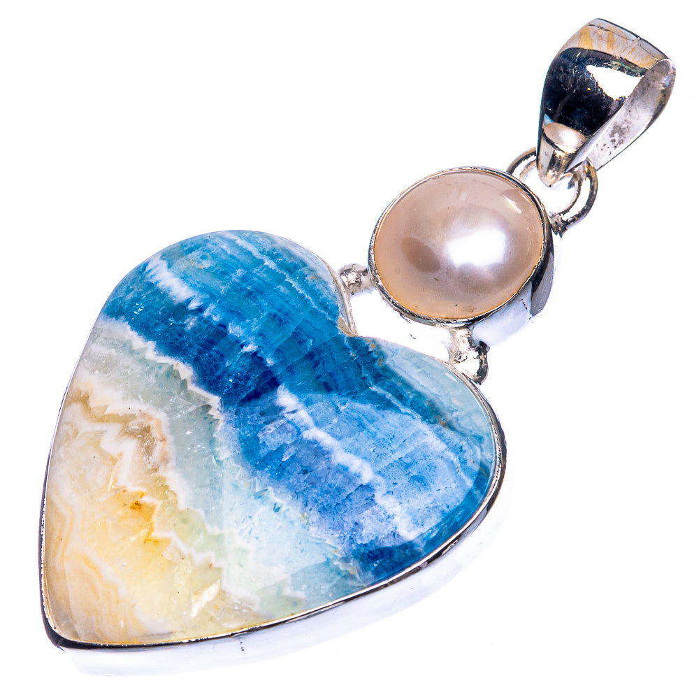 Blue Scheelite, Cultured Pearl Pendant 1 3/4" (925 Sterling Silver) P39359