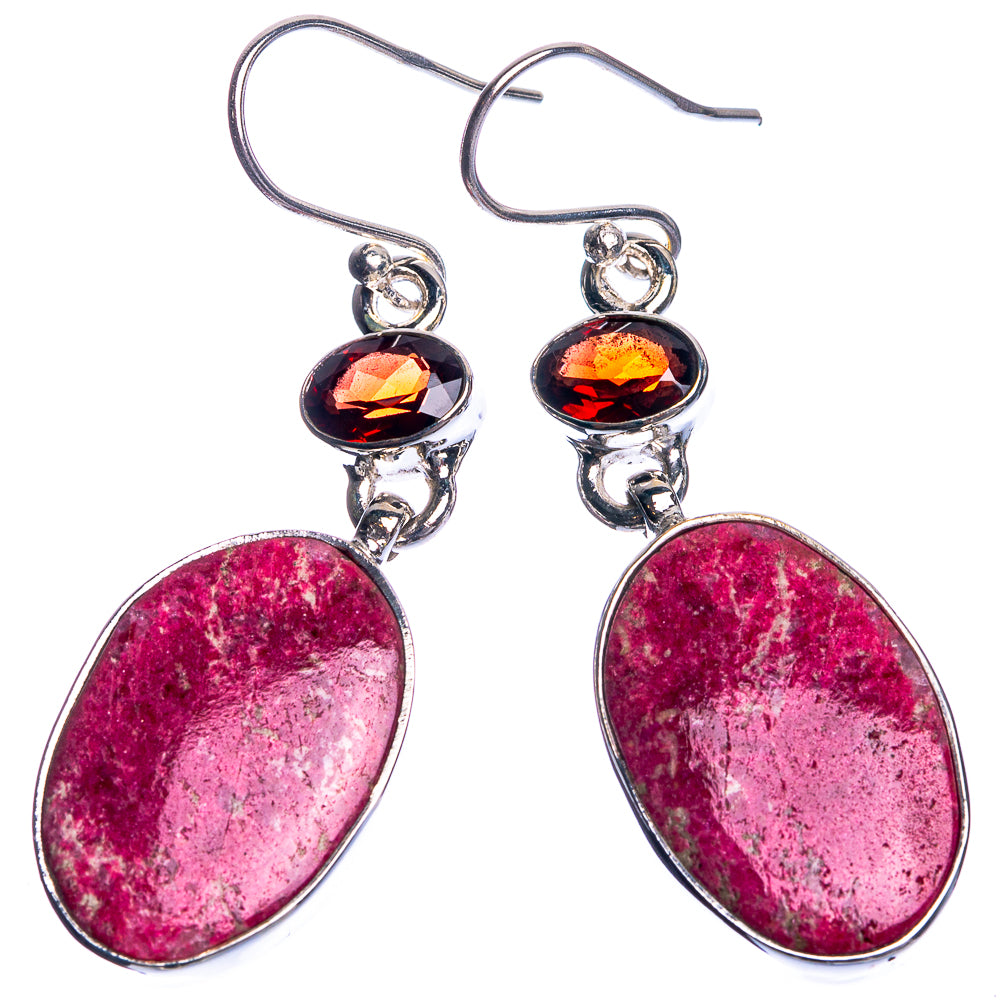 Thulite, Garnet 925 Sterling Silver Earrings 1 7/8"
