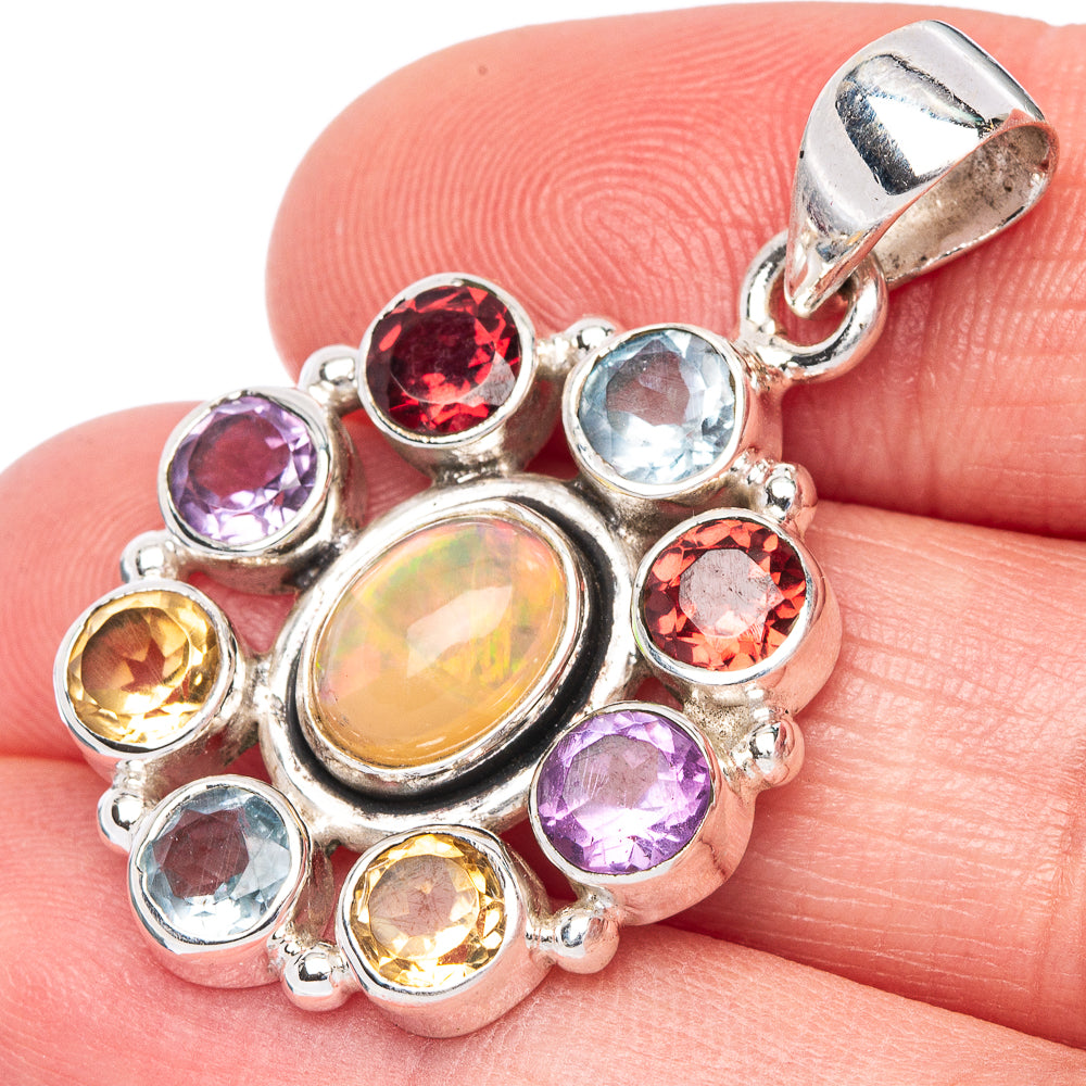 Rare Ethiopian Opal, Garnet, Amethyst, Blue Topaz, Citrine Pendant 1 1/2" (925 Sterling Silver) P40982